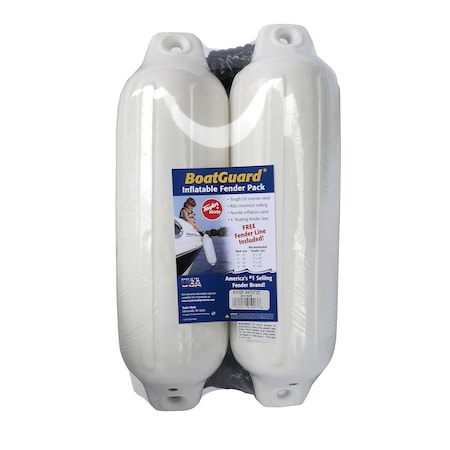 Taylor Made BOAT FENDER Ribbed Round 4 Inch Diameter x 16 Inch Length White Vinyl With Needle Type Valve Fo 310132P